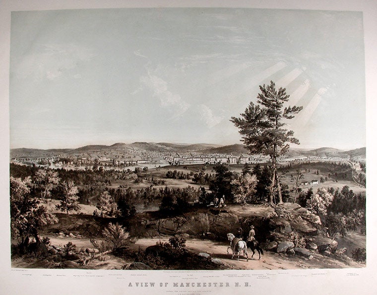 Item #5113 A View of Manchester N.H. Composed from Sketches taken near Rock Raymond by J. B. Bachelder, 1855. J. B. BACHELDER.