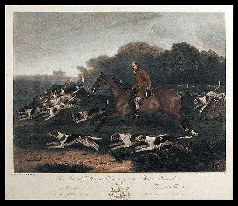 Item #5230 This Print of T. Goosey, Huntsman, to the Belvoir Hounds, is dedicated to the Lord Forrester, master of the hunt. After Richard Barrett DAVIS.