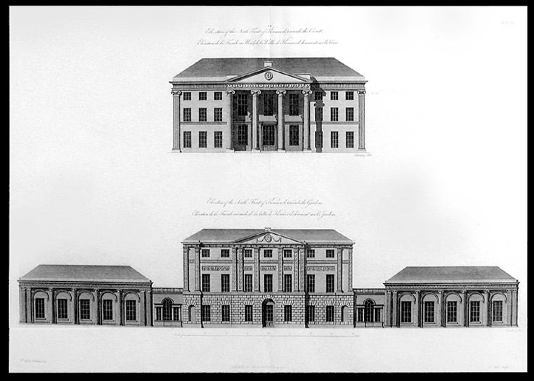 Item #5327 Elevation of the North Front of Kenwood, towards the Court... Elevation of the South Front of Kenwood, towards the Gardens. After Robert ADAM, James, d.1794.