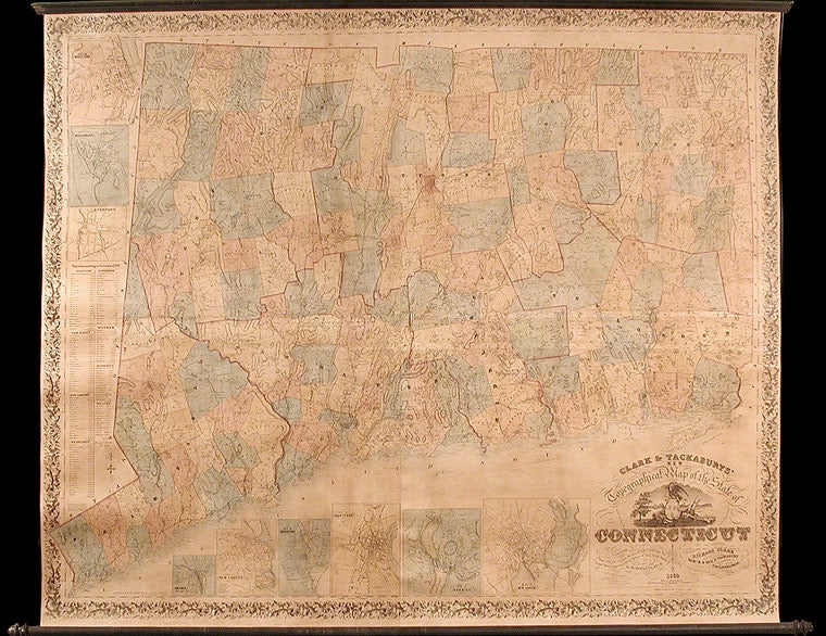 Item #5639 Clark & Tackaburys New Topographical Map of the State of Connecticut. Compiled from New and Accurate Surveys of each County, and the United States Trigonometrical Surveys of Long Island Sound. G. H. HOPKINS.