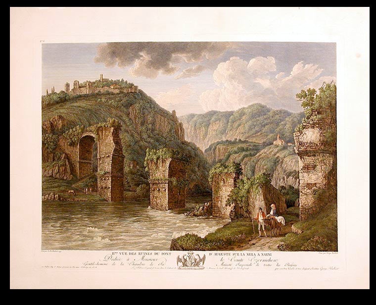 Item #5729 Vue des Ruines du Pont d'Auguste sur la Nera a Narni. After Jakob Philipp HACKERT.