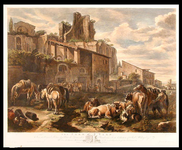 Item #6338 The Farm Yard. From the Original Picture, by Peter de Laër, called Bamboccio; In the Collection of Robt. Udney Esqr. After Pieter van LAER, Boddingh, 1599-?1642, called 'il Bamboccio'.