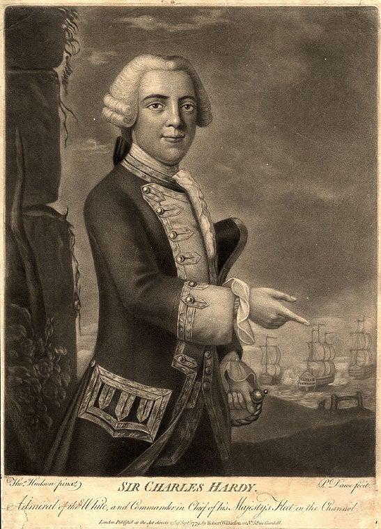Item #8100 Sir Charles Hardy. Philip after Thomas HUDSON DAWE, c. 1740 - 1832.