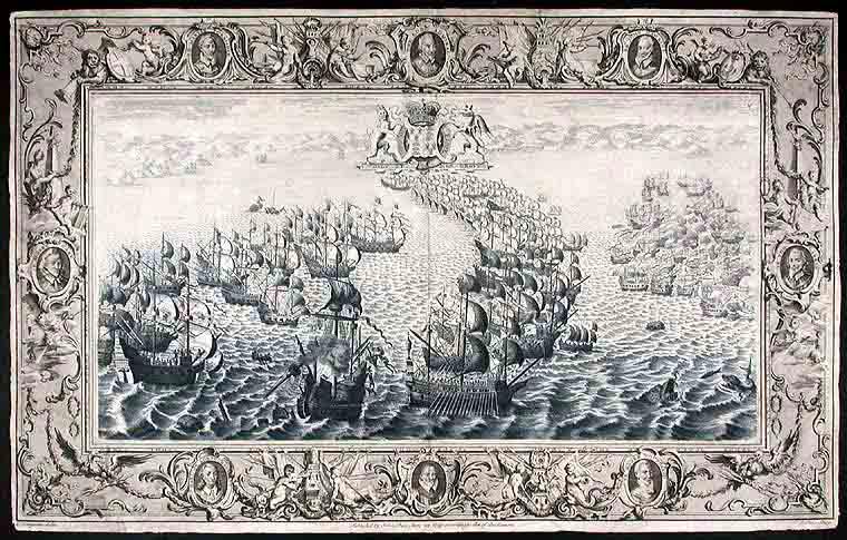 Item #10949 [Plate illustrating the defeat of the Spanish Armada by the English Fleet under the command of Lord Howard of Effingham in 1588]. John PINE.