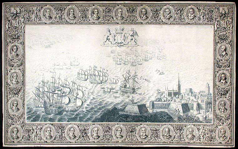 Item #10951 [Plate illustrating the defeat of the Spanish Armada by the English Fleet under the command of Lord Howard of Effingham in 1588]. John PINE.