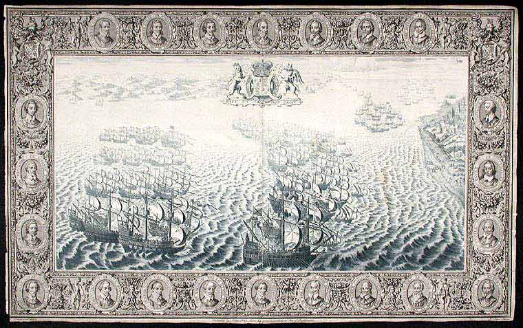 Item #10954 [Plate illustrating the defeat of the Spanish Armada by the English Fleet under the command of Lord Howard of Effingham in 1588]. John PINE.