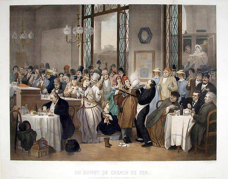 Item #12718 Un Buffet de Chemin de Fer / Railway Refreshment Room. Antoine Gustave DROZ, BETTANIER REGNIER, MORLON, lithographers.
