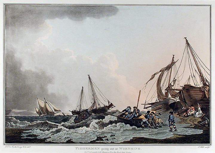 Item #13510 Fishermen going out at Worthing. J. after Philippe Jacques LOUTHERBOURG HILL.