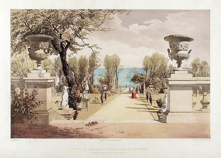 Item #13863 View in the Gardens at Westfield House, (Isle of Wight.) The Seat of Sir Agustus Clifford Bart. After Edward Adveno BROOKE.