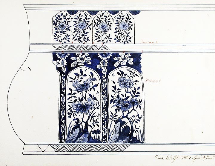 Item #13938 An original design for a porcelain Delft vase. SAMSON, CO, designers.