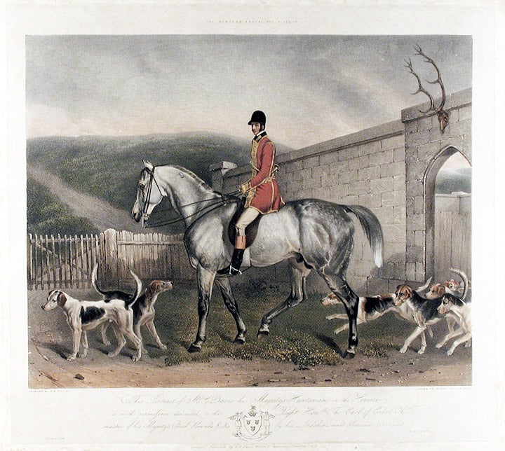 Item #14451 This Portrait of Mr. C. Davis, his Majesty's Huntsman, on the Hermit is with permission dedicated to the Right Hnble. The Earl of Errol K.T. master of his Majesty's Buck Hounds. After Richard Barrett DAVIS.
