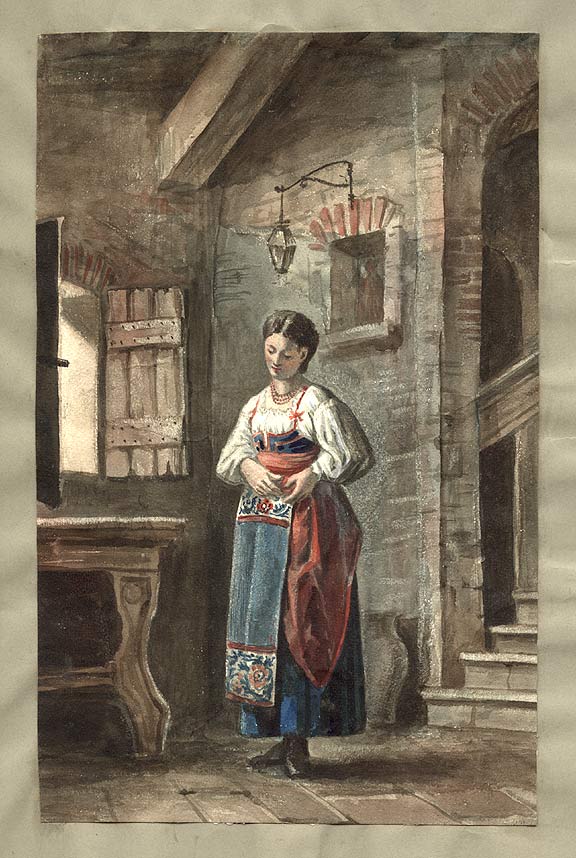 Item #14517 Italian Peasant Woman in a Domestic Interior. ANONYMOUS.