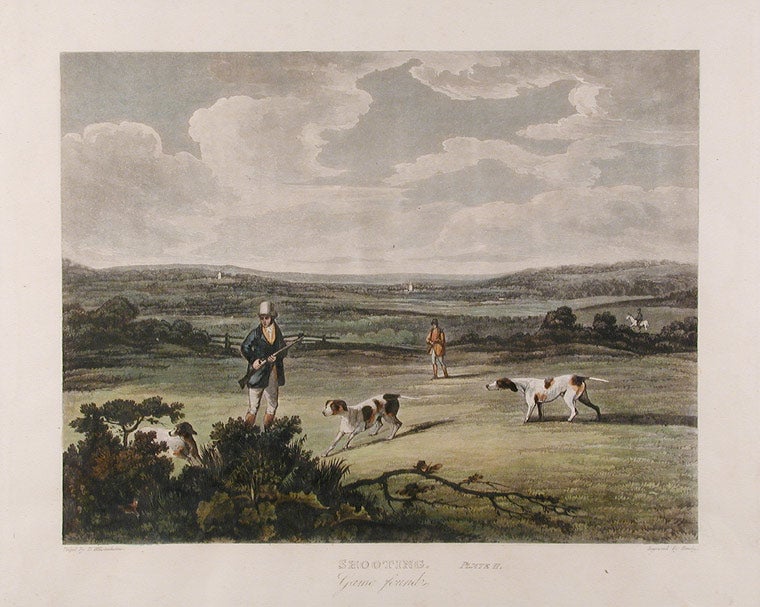 Item #15061 Set of Four Shooting Prints, [Plate 1] Shooting, Going Out, [Plate 2] Shooting, Game Found, [Plate 3] Shooting, Dogs brought the Game, and reloading, [Plate 4] Shooting, Refreshing. S. after Dean WOLSTENHOLME HIMLEY.