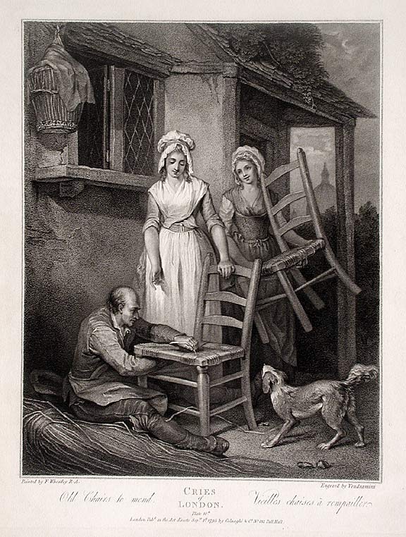 Item #16096 Cries of London, Plate 10, Old Chairs to Mend. Francis WHEATLEY, Giovanni VENDRAMINI.
