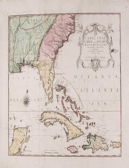 Item #16947 [Southeastern North America] Carolinae Floridae nec non Insularum Bahamensium cum partibus adjacendibus delineato ad exemplar Londinense in lucem edita a..., Seligmann. Mark CATESBY, - Johann Michael SELIGMANN.