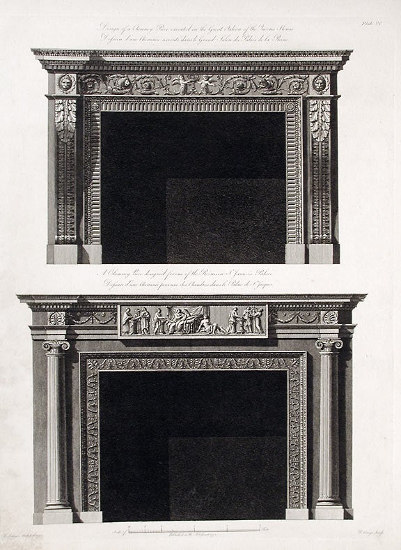 Item #17099 Design of a Chimney Piece executed in the Great Saloon of the Queens House / A Chimney Piece Designed for one of the Rooms in St. James's Palace. After Robert ADAM.
