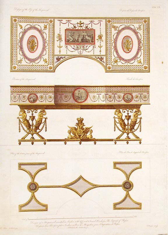 Item #17101 Design of a Harpsichord executed in London, with different coloured woods, for the Empress of Russia. After Robert ADAM.