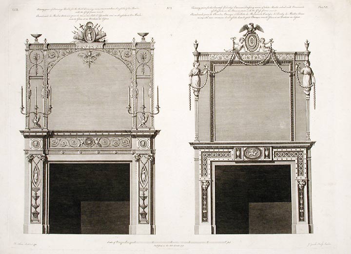Item #17125 Two Chimney-pieces in the Great Withdrawing-room and the Countess of Derby's Dressing-room. After Robert ADAM, James ADAM, d.1794.