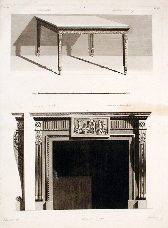 Item #17139 Chimneypiece and Table in the Hall of Shelburne House. After Robert ADAM, James ADAM, d.1794.