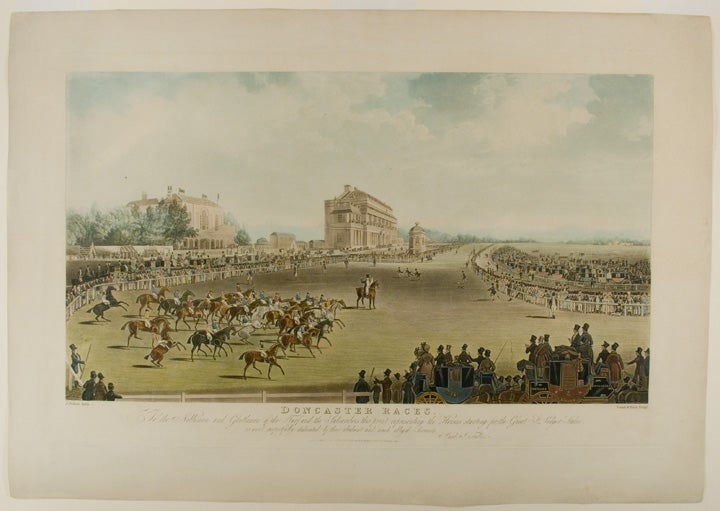 Item #18678 [St. Leger The Start] Doncaster Races. To the Noblemen and Gentlemen of the Turf, and the Subscribers this print representing the Horses starting for the Great St. Ledger [sic.] Stakes, is most respectfully dedicated by their obedient and most obliged Servants, S. and J. Fuller. After James POLLARD.