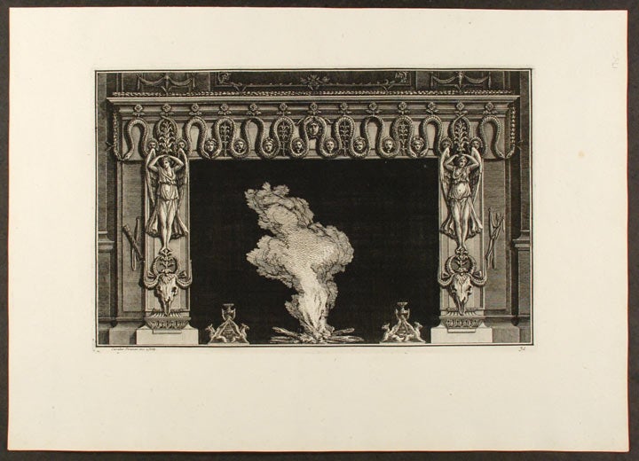 Item #20509 [Plate of an neo-Classical fireplace, from "Diverse maniere d'adornare i cammini ed ogni altra parte degli edifizi" Giovanni Battista PIRANESI.