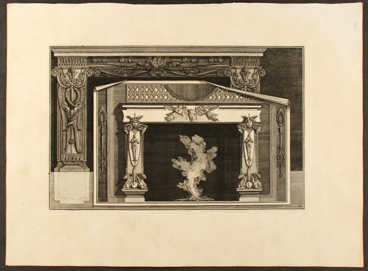 Item #20511 [Plate of two neo-Classical fireplaces, from "Diverse maniere d'adornare i cammini ed ogni altra parte degli edifizi" Giovanni Battista PIRANESI.