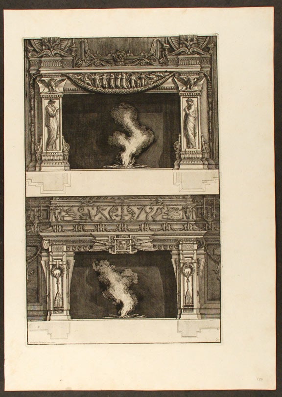 Item #20519 [Plate of two neo-Classical fireplaces, from "Diverse maniere d'adornare i cammini ed ogni altra parte degli edifizi" Giovanni Battista PIRANESI.