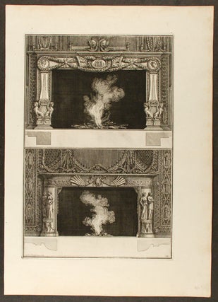 Item #20520 [Plate of two neo-Classical fireplaces, from "Diverse maniere d'adornare i cammini ed...