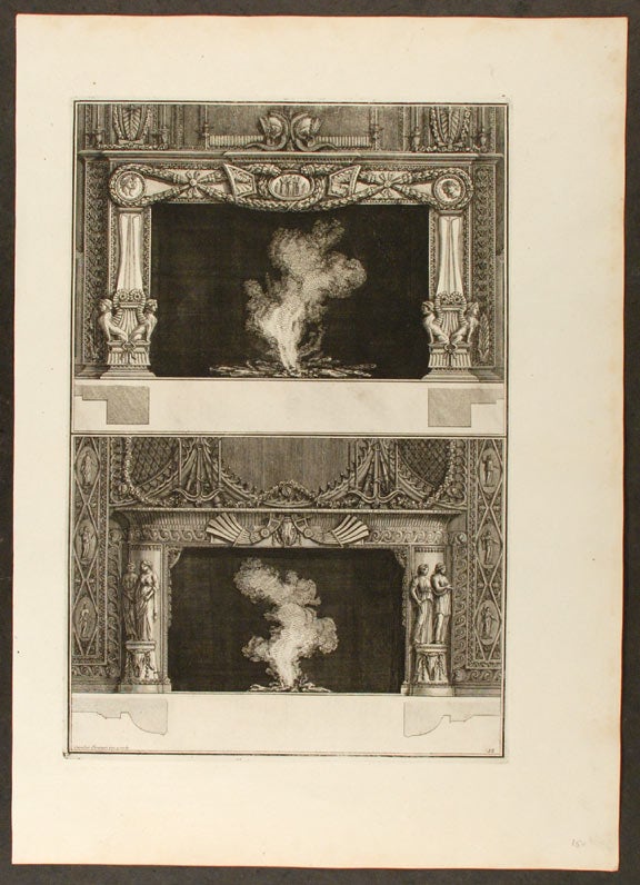 Item #20520 [Plate of two neo-Classical fireplaces, from "Diverse maniere d'adornare i cammini ed ogni altra parte degli edifizi" Giovanni Battista PIRANESI.