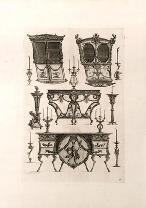Item #20524 [Plate of neo-Classical designs for one furniture and candlestick, and a sedan chair,...