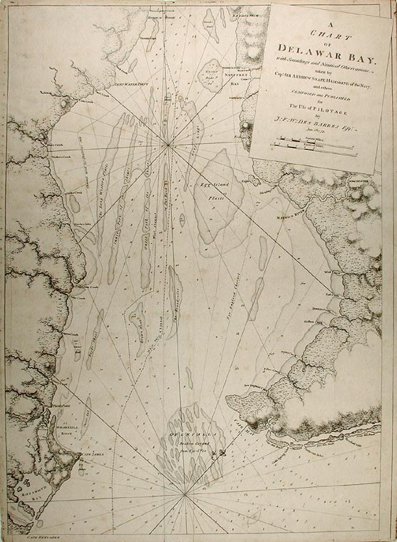 Item #20759 A Chart of Delawar[e] Bay with Soundings and Nautical Observations taken by Capt. Sir Andrew Snape Hammond of the Navy and others Composed and Published for The Use of Pilotage. Joseph F. Wallet DES BARRES.