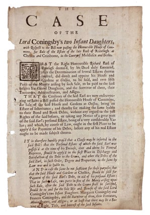 Item #21203 The Case of the Lord Coningsby's Two Infant Daughters, with respect to the Bill now...