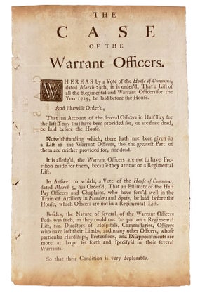 Item #21226 The Case of the Warrant Officers [caption title]. WAR OF THE SPANISH SUCCESSION