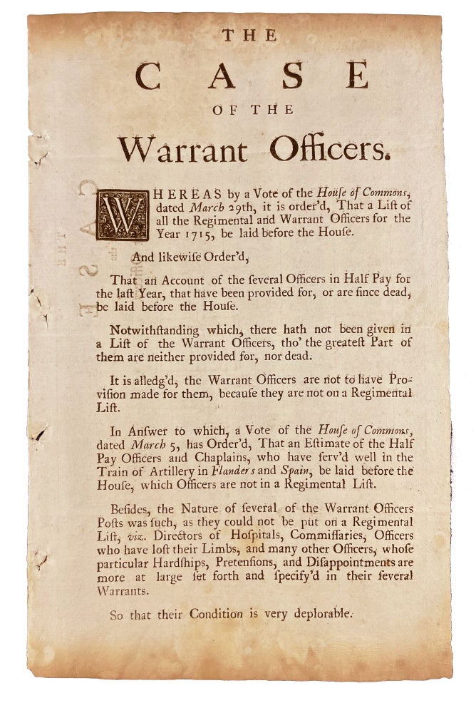 Item #21226 The Case of the Warrant Officers [caption title]. WAR OF THE SPANISH SUCCESSION.