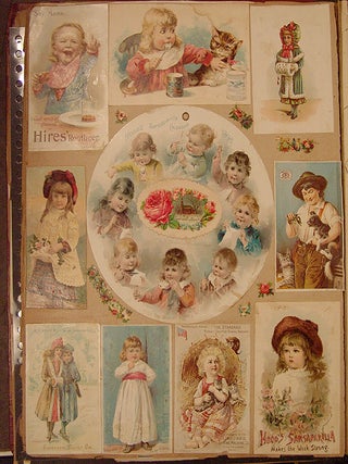 A scrap album containing an exceptional collection of American advertising and trade cards