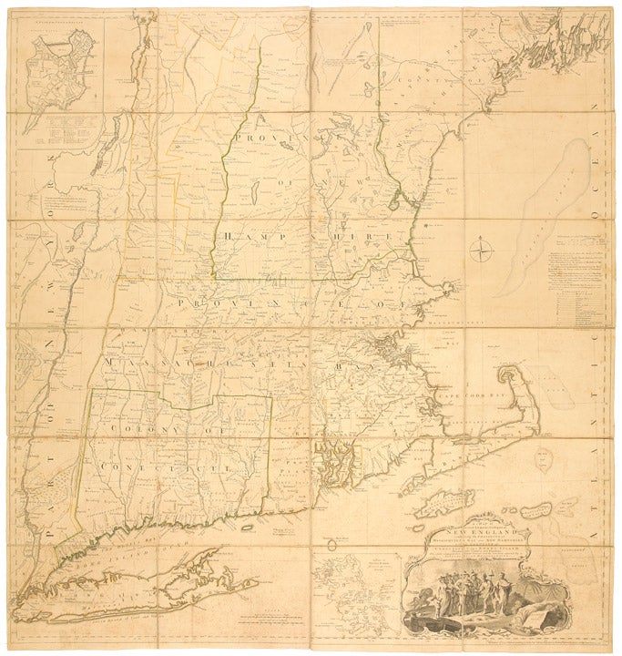 Item #21362 A Map of the most Inhabited part of New England containing the Provinces of Massachusets [sic.] Bay and New Hampshire, with the Colonies of Conecticut and Rhode Island, Divided into Counties and Townships: The whole composed from Actual Surveys and its Situation adjusted by Astronomical Observations. Braddock MEAD, alias John GREEN, c.