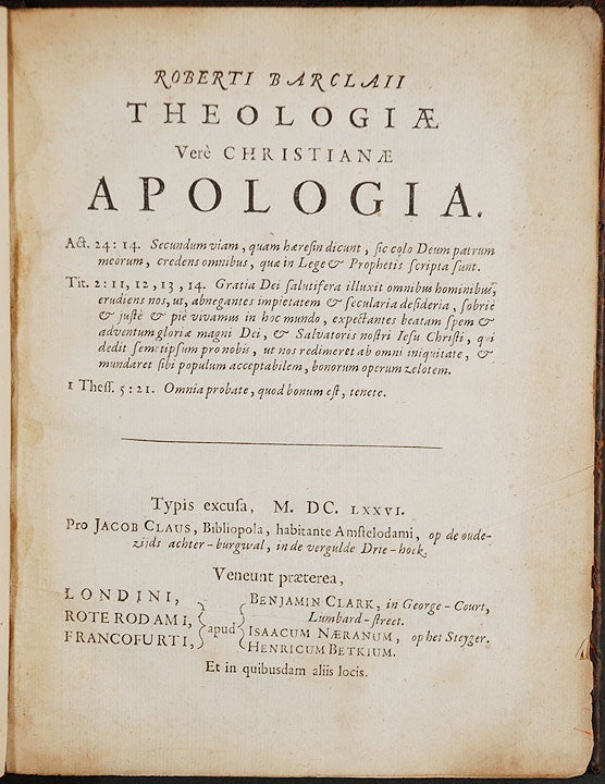 Item #21811 Theologiæ verè Christianæ Apologia. Robert BARCLAY.