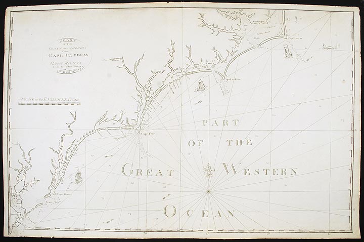 Item #23675 Chart of the Coast of America from Cape Hateras [sic] to Cape Roman from the actual surveys of Dl. Dunbibin Esq. John NORMAN.