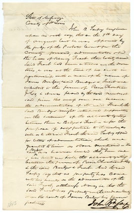 Manuscript Affadavit Signed by John B. Sarpy Testifying to the Dispersal of the Estate of Henry Fraeb (Frapp) and the Difficulty of Collecting Money from Famed Mountain Man Jim Bridger