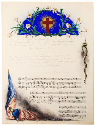 Autograph manuscript signed, the complete five stanzas of the Battle Hymn of the Republic, illuminated by Charles M. Jenckes in watercolour and gouache.