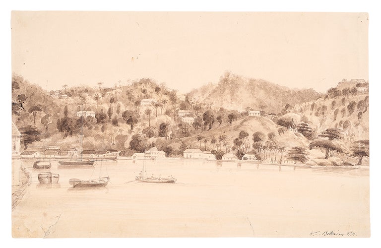 Item #24266 [Grenada] Original signed pencil and wash drawing of The Carenage, St. George's, Grenada. Walford Thomas BELLAIRS.
