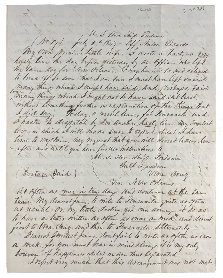 Item #24434 [Autograph letter, signed, from a sailor to his wife during the Mexican-American War]. MEXICAN-AMERICAN WAR.