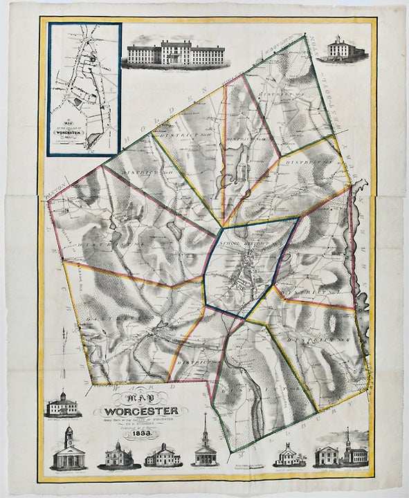 Item #25628 A Map of Worcester Shire Town of the County of Worcester. Heman S. STEBBINS.