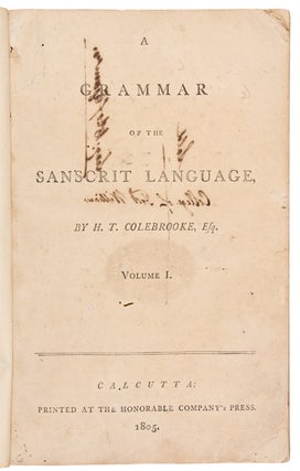 Item #26698 A Grammar of the Sanscrit Language ... Volume 1 [all published]. Sir Henry Thomas...