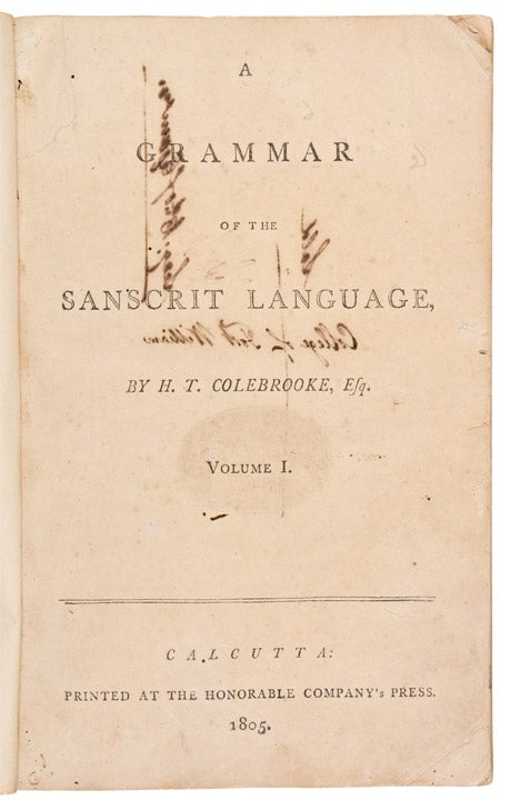 Item #26698 A Grammar of the Sanscrit Language ... Volume 1 [all published]. Sir Henry Thomas COLEBROOKE.