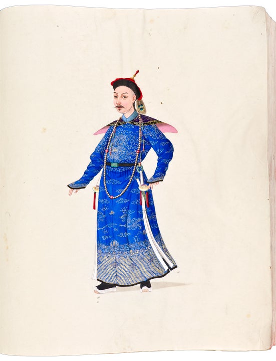 Item #26715 [Album of exceptional watercolours of members of the Chinese court and of various tradesmen and occupations]. Canton School CHINA.
