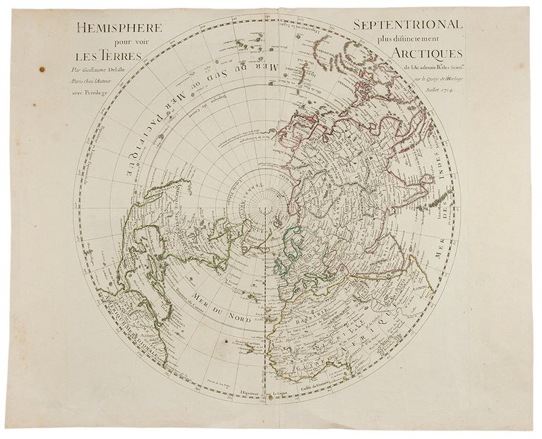Item #27675 Hemisphere Septentrional pour voir plus distinctement les Terres Arctiques. Guillaume DE L'ISLE.