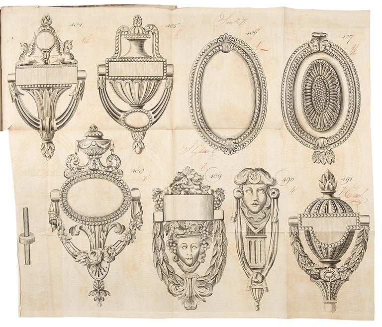 Item #28174 [Early English trade catalogue of brass furniture hardware designs]. English 18th century BRASS FOUNDRY PATTERN BOOK.