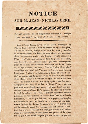 Item #28415 Notice sur M. Jean-Nicolas Céré. Article Extrait de la Biographie Universelle,...