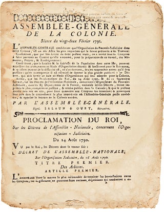 Item #28430 Assemblée Generale de la Colonie. Séance du Vingt-Deux Février 1791 [caption...